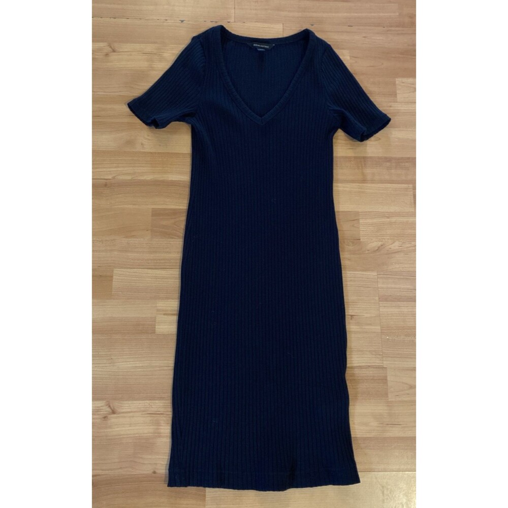 Banana Republic Women's Size Small Black Ribbed Deep V-Neck T Shirt Dress